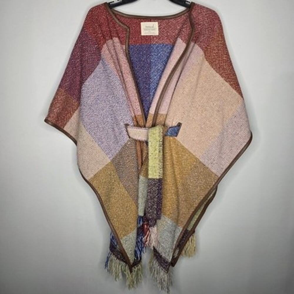Anthropologie Nomad Morgan Carper Colorpane Poncho Cape Boho Western Belted XS/S